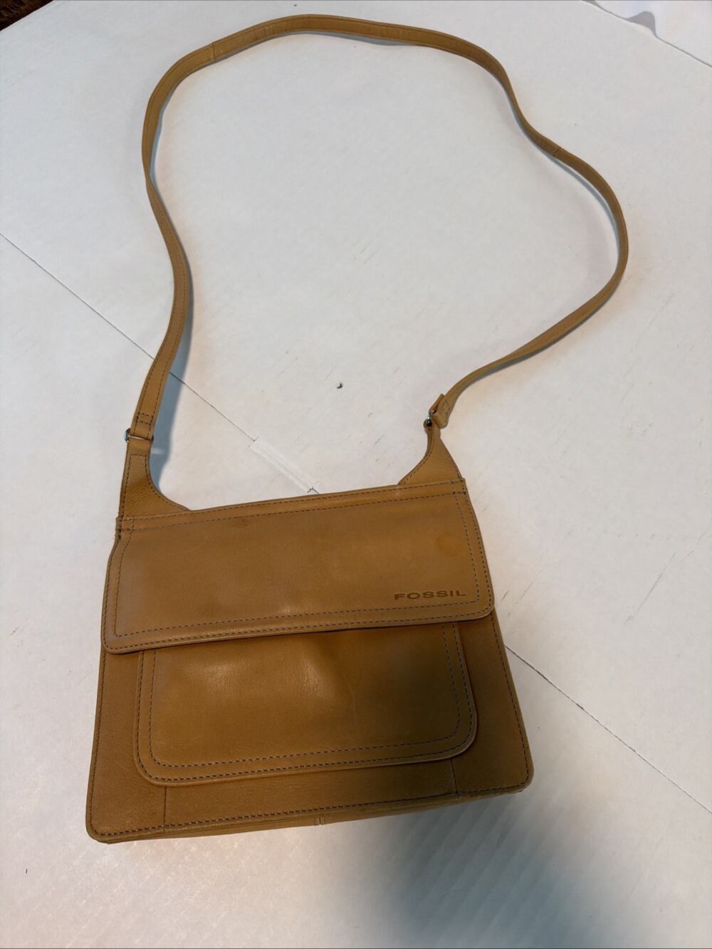 FOSSIL Vintage Brown Pebbled Leather Shoulder Flap Bag Built-in Wallet Organizer